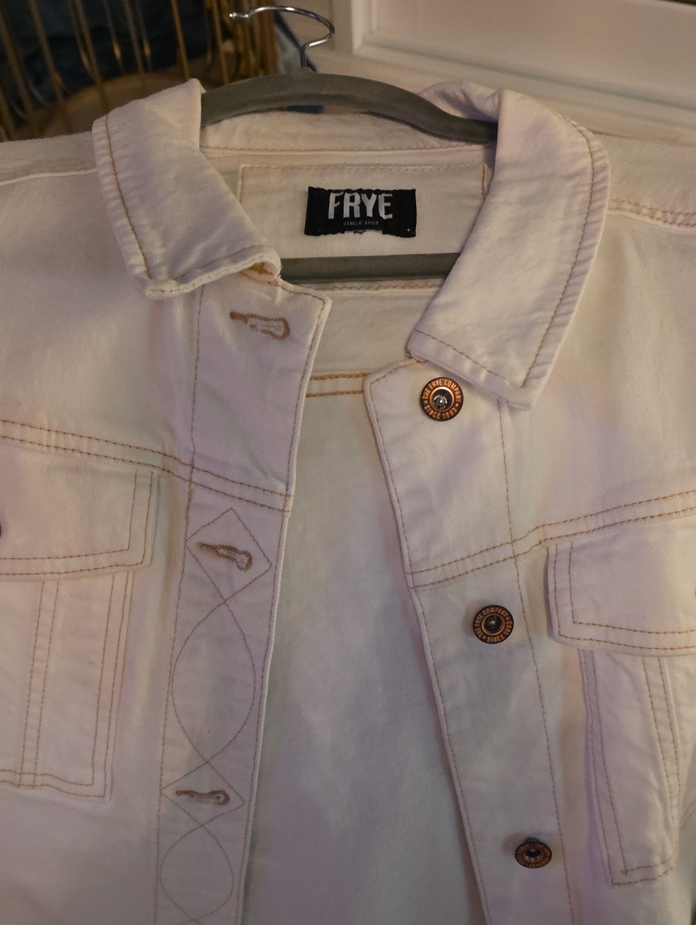 FRYE Light Cream Denim Jacket with Contrast Stitching